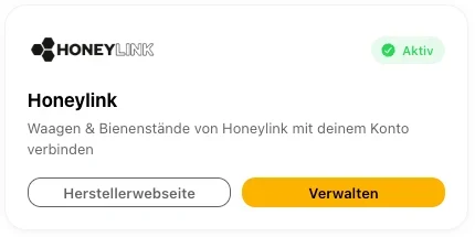 Fertige Anbindung an Honeylink, verbunden und aktiv