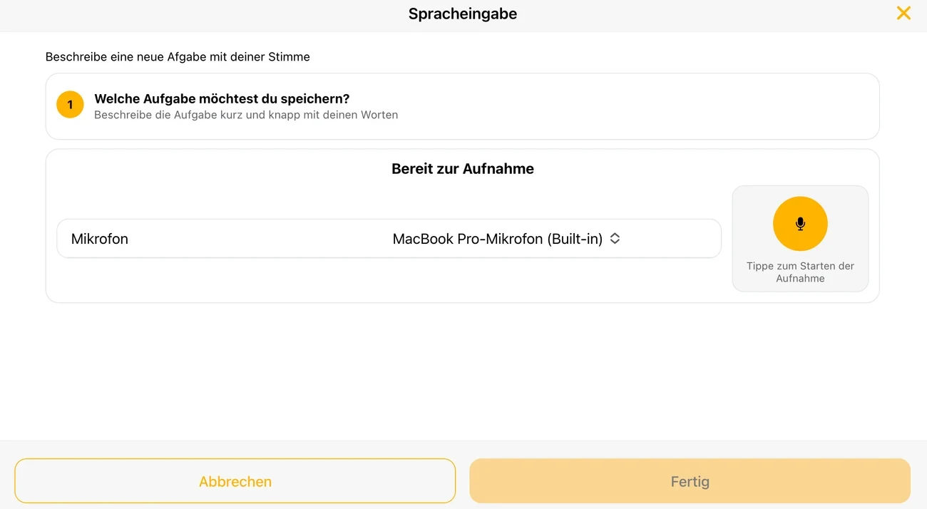 Spracheingabe-Dialog: eine Aufgabe mit der Stimme beschreiben