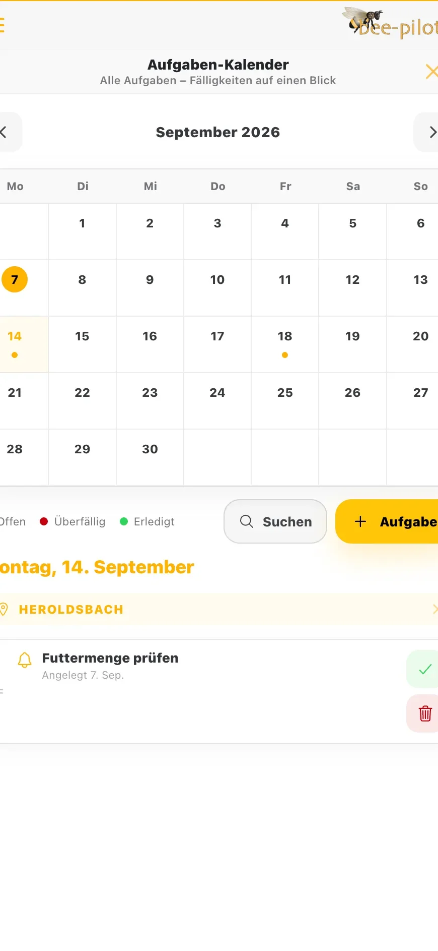 Kalender mit wiederkehrenden Arbeiten über mehrere Wochen